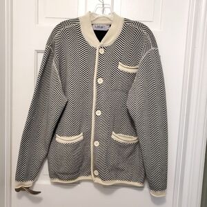 LaVane Black & Ivory White Zigzag striped cardigan size Medium, classic, casual